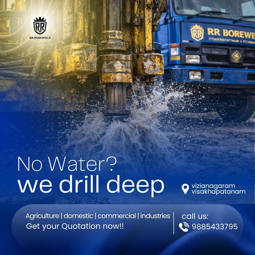 RR BOREWELLS no water we drill deep campaign poster